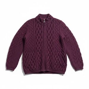 Aran Crafts Plum Cable Knit Full-Zip Cardigan Sweater Size Medium NWT